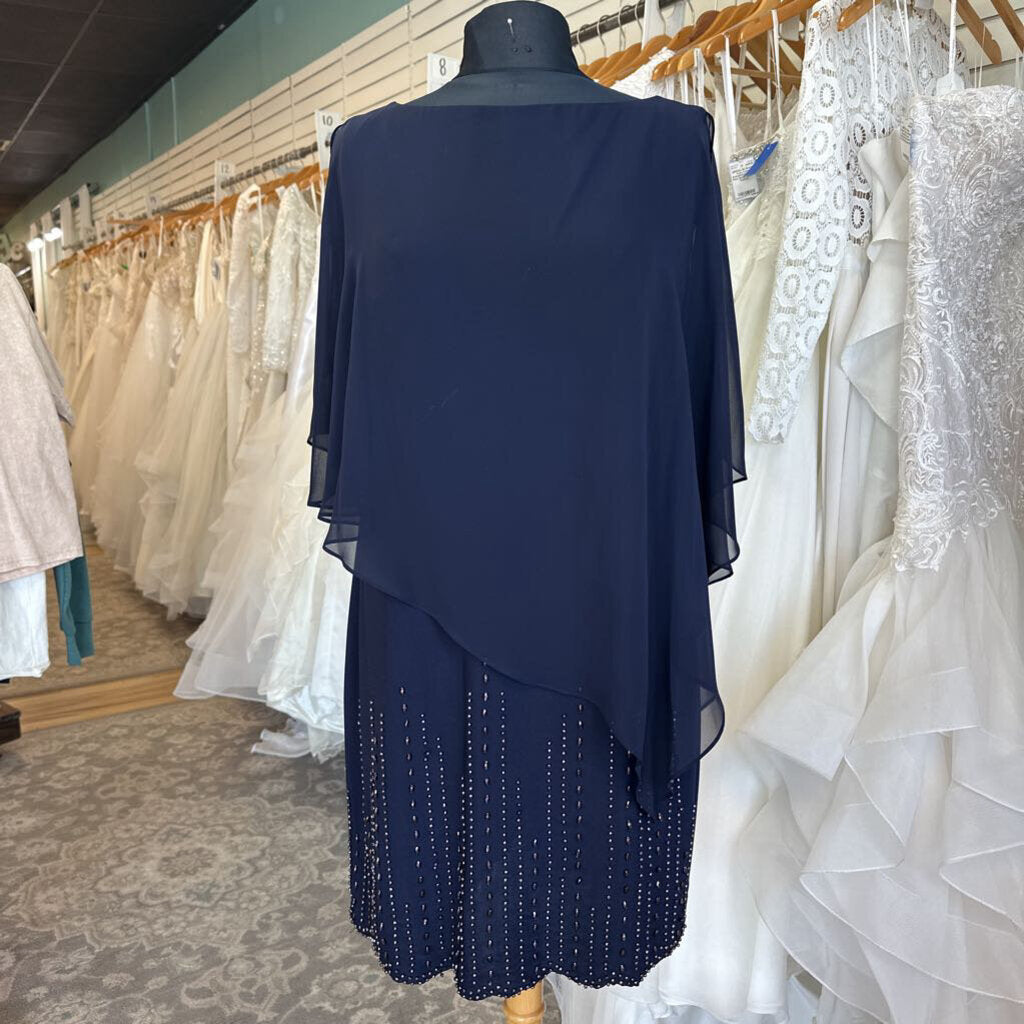 DJ Jaz Navy Cape Top Embellished Skirt Short Formal Dress 12