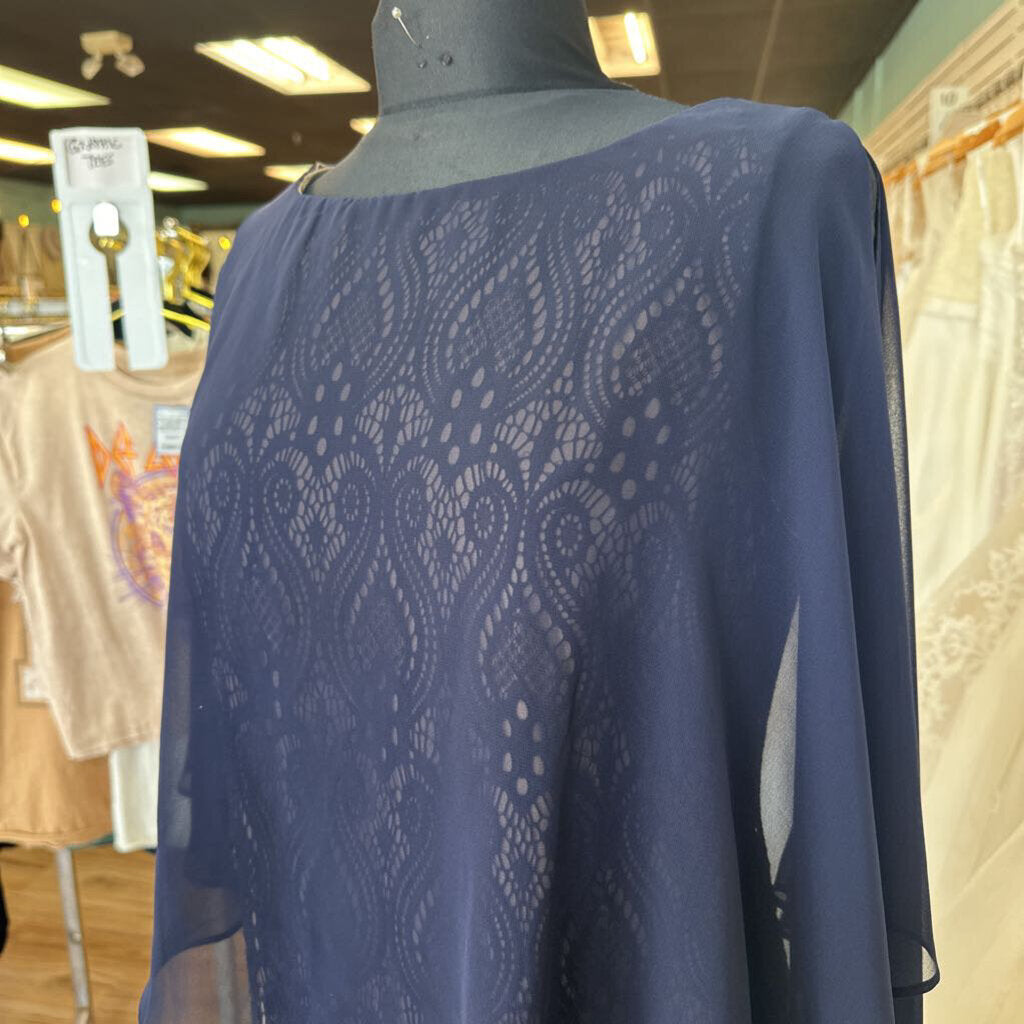 Connected Apparel Navy/ Beige Cape Top Layered Lace Short Formal Dress 10