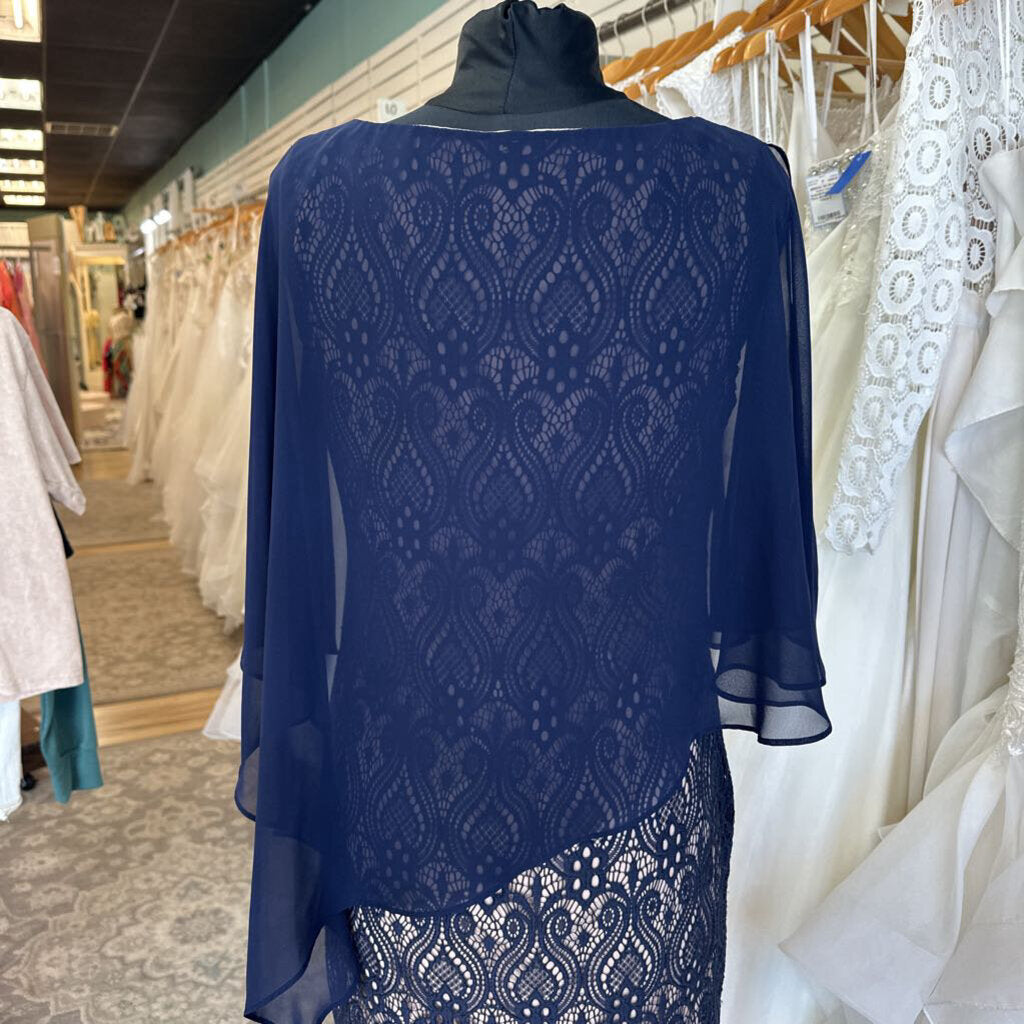 Connected Apparel Navy/ Beige Cape Top Layered Lace Short Formal Dress 10