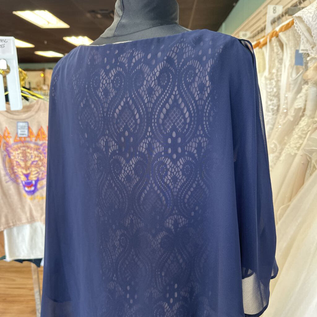 Connected Apparel Navy/ Beige Cape Top Layered Lace Short Formal Dress 10