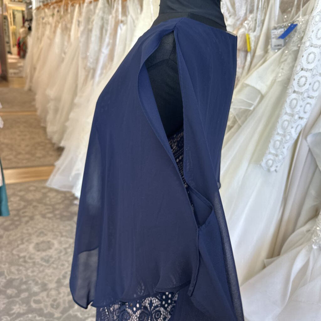 Connected Apparel Navy/ Beige Cape Top Layered Lace Short Formal Dress 10