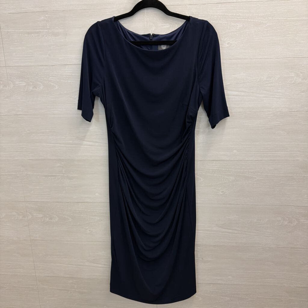Vince Camuto Navy Short Sleeve Ruched Detail Dress 12