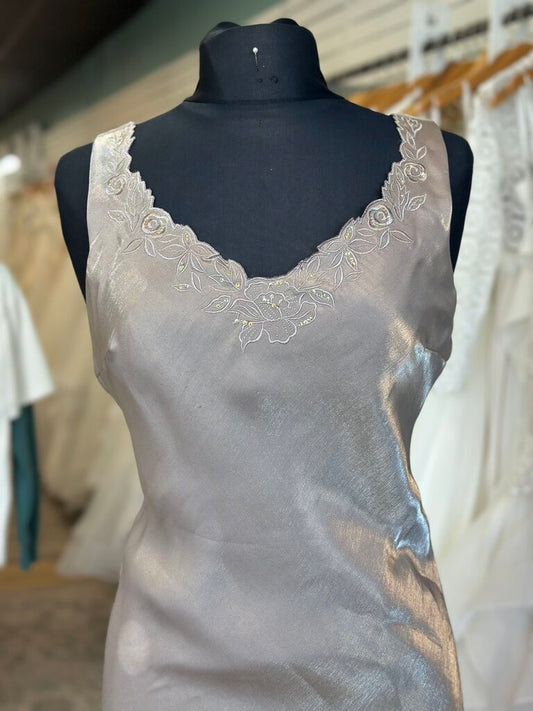 Alex Evenings Grey Lace Detail Long Formal Dress With Jacket 12 Petite