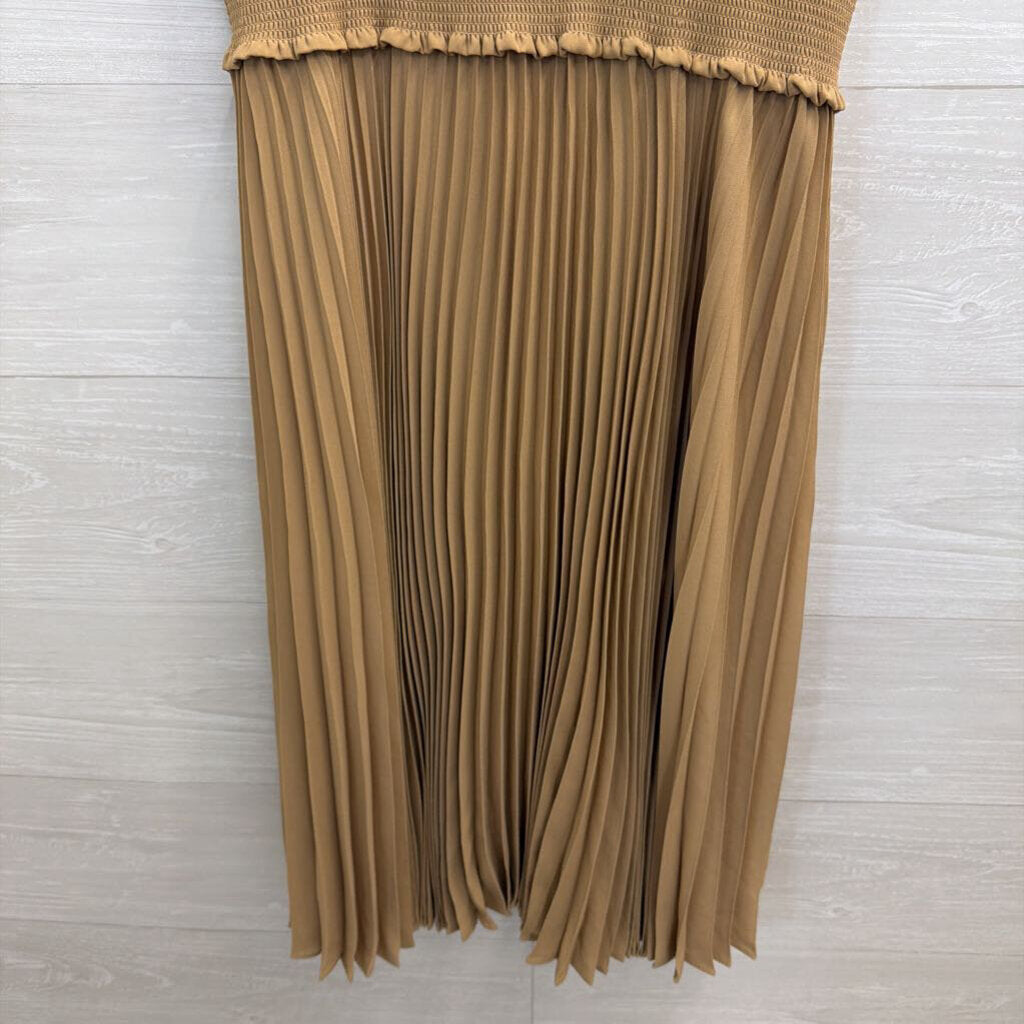 Nanette Lepore Beige Pleated High Neck Sleeveless Midi Dress 12