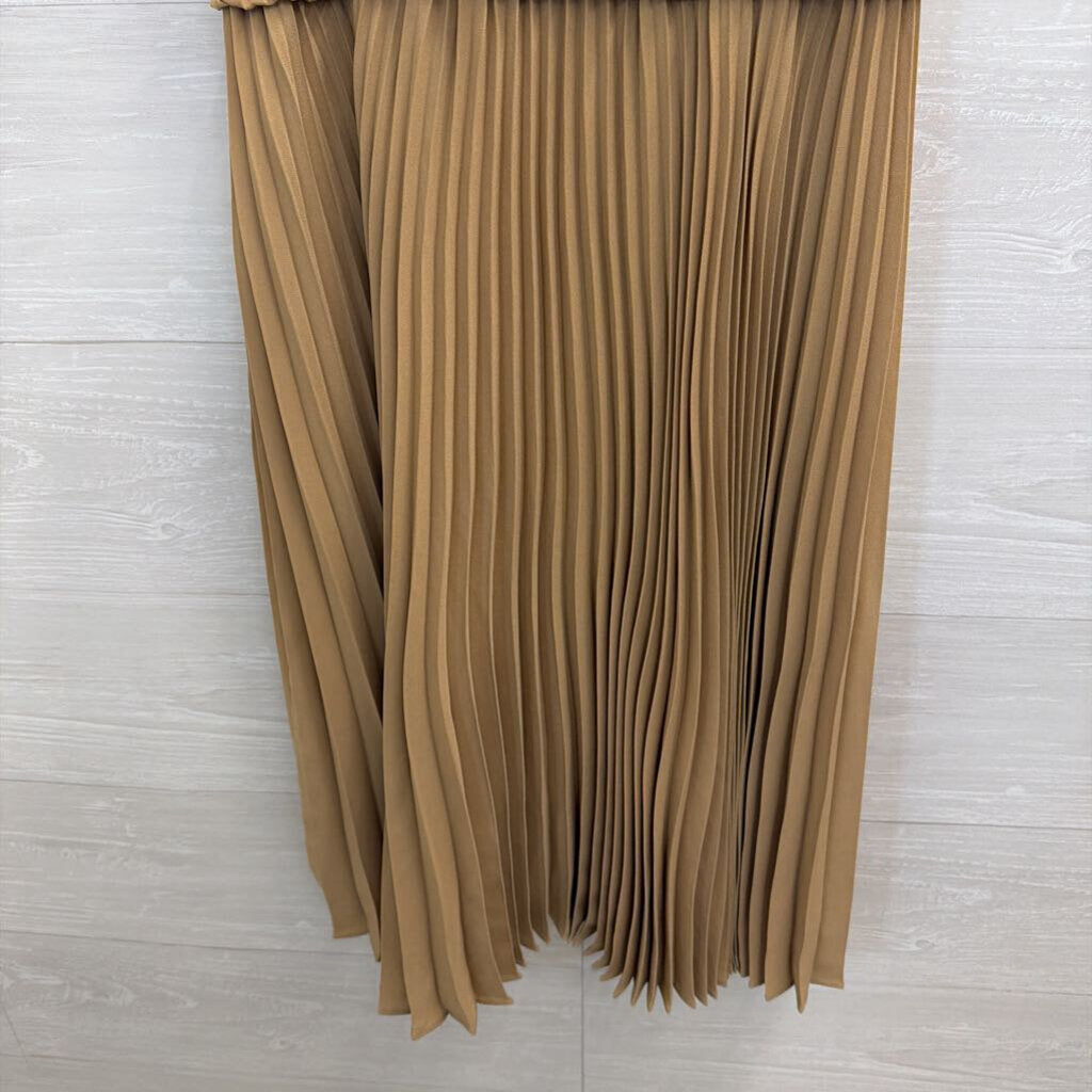 Nanette Lepore Beige Pleated High Neck Sleeveless Midi Dress 12
