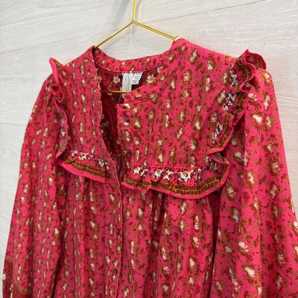 Joie Pink Print Long Sleeve Button Down Top Large