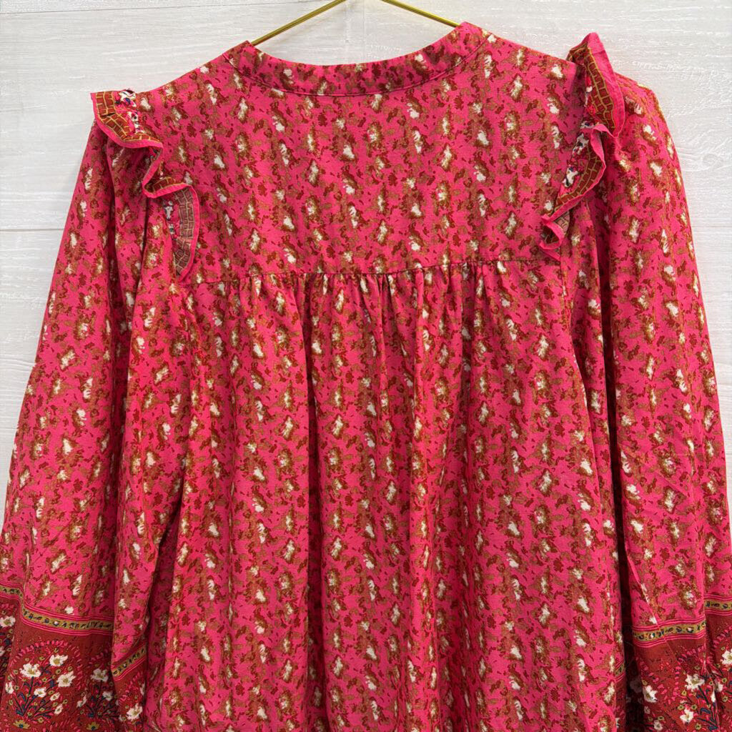 Joie Pink Print Long Sleeve Button Down Top Large