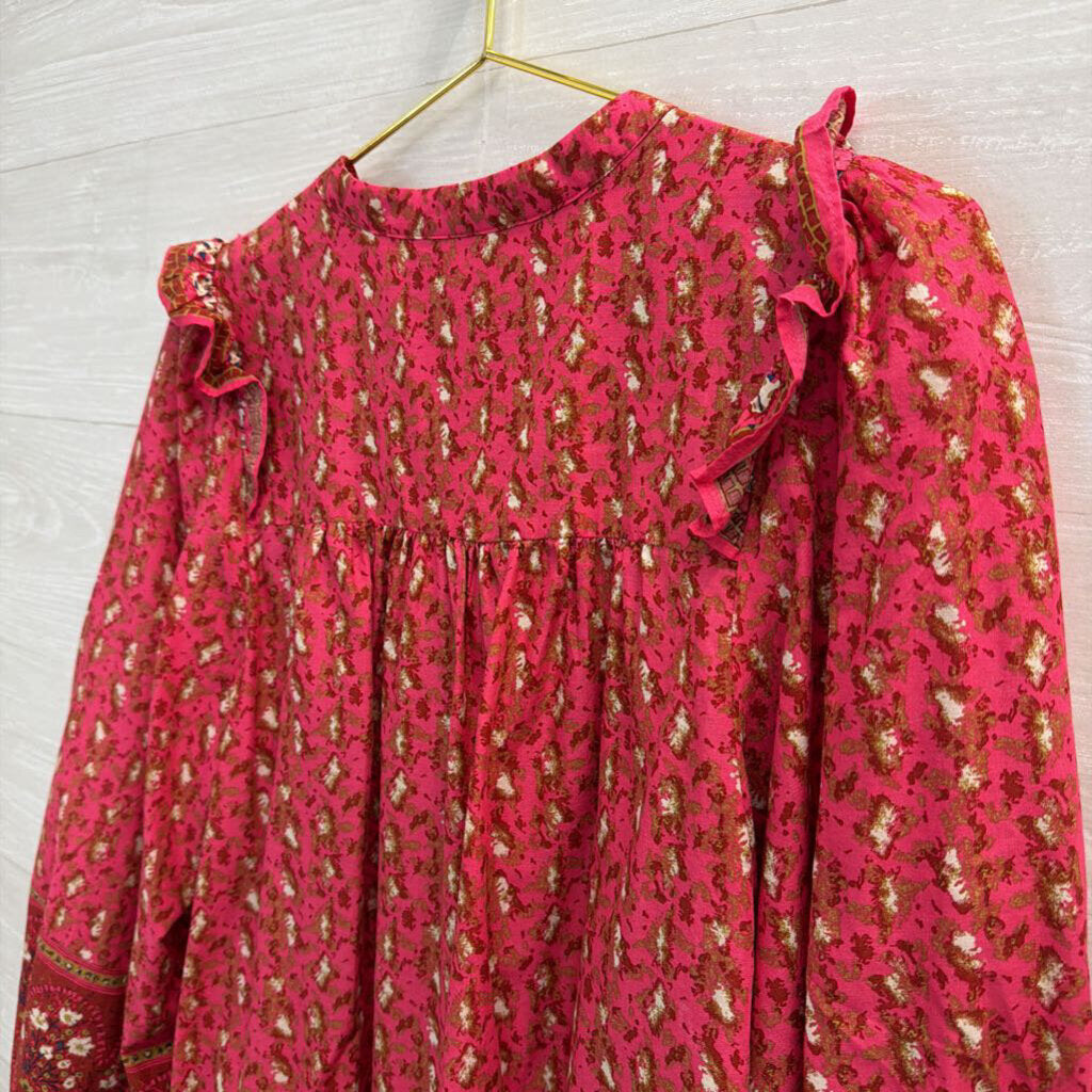 Joie Pink Print Long Sleeve Button Down Top Large
