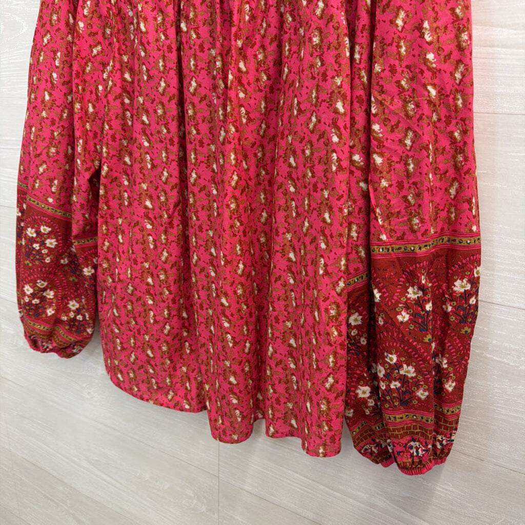 Joie Pink Print Long Sleeve Button Down Top Large