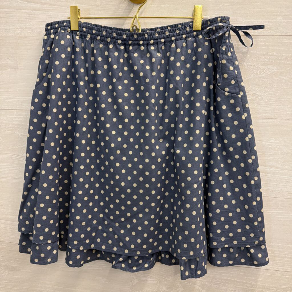 Garnet Hill Blue/ Beige Polka Dot Skirt Large