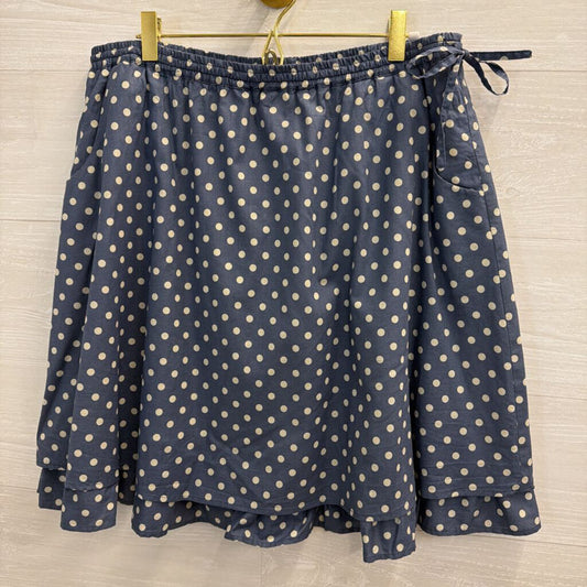 Garnet Hill Blue/ Beige Polka Dot Skirt Large