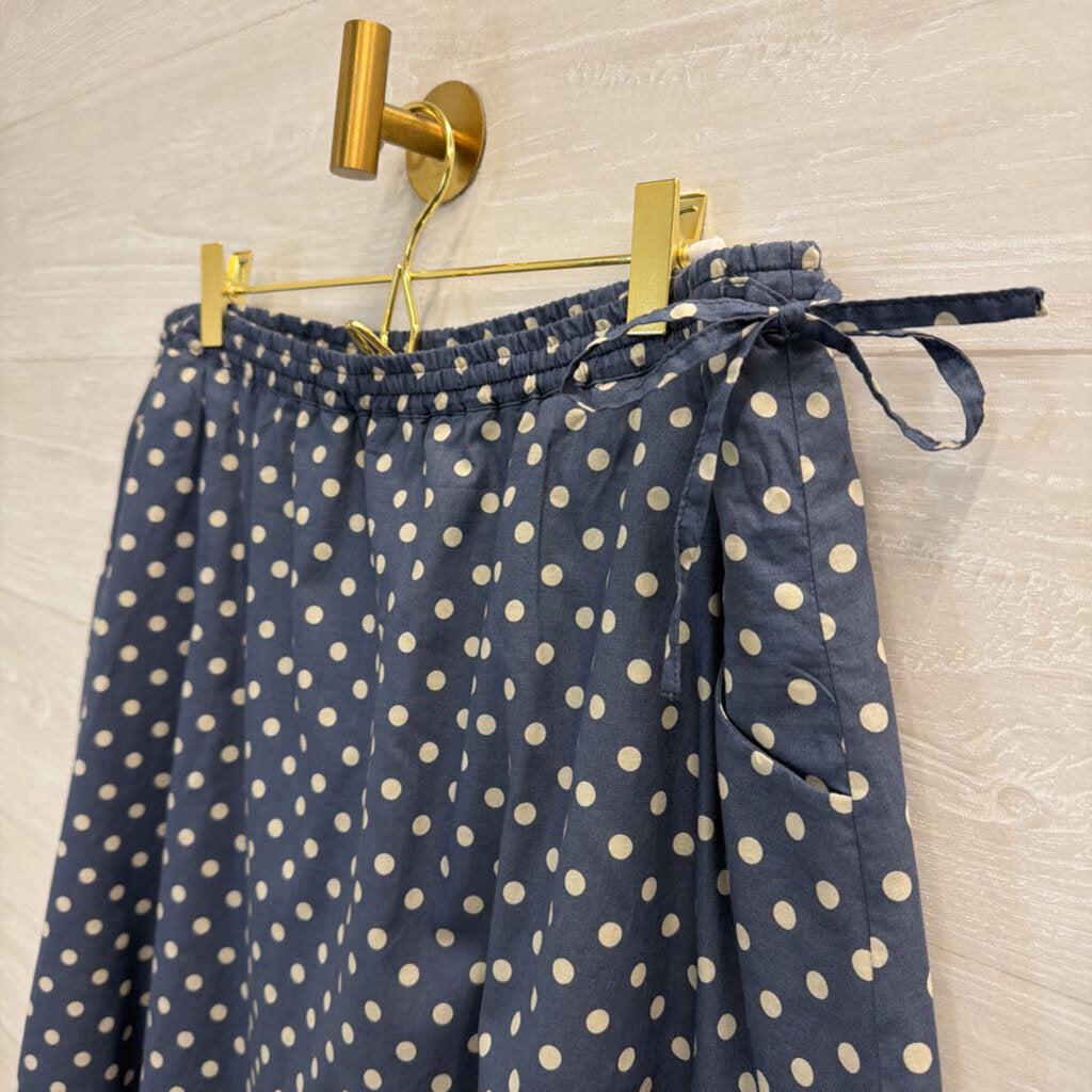 Garnet Hill Blue/ Beige Polka Dot Skirt Large