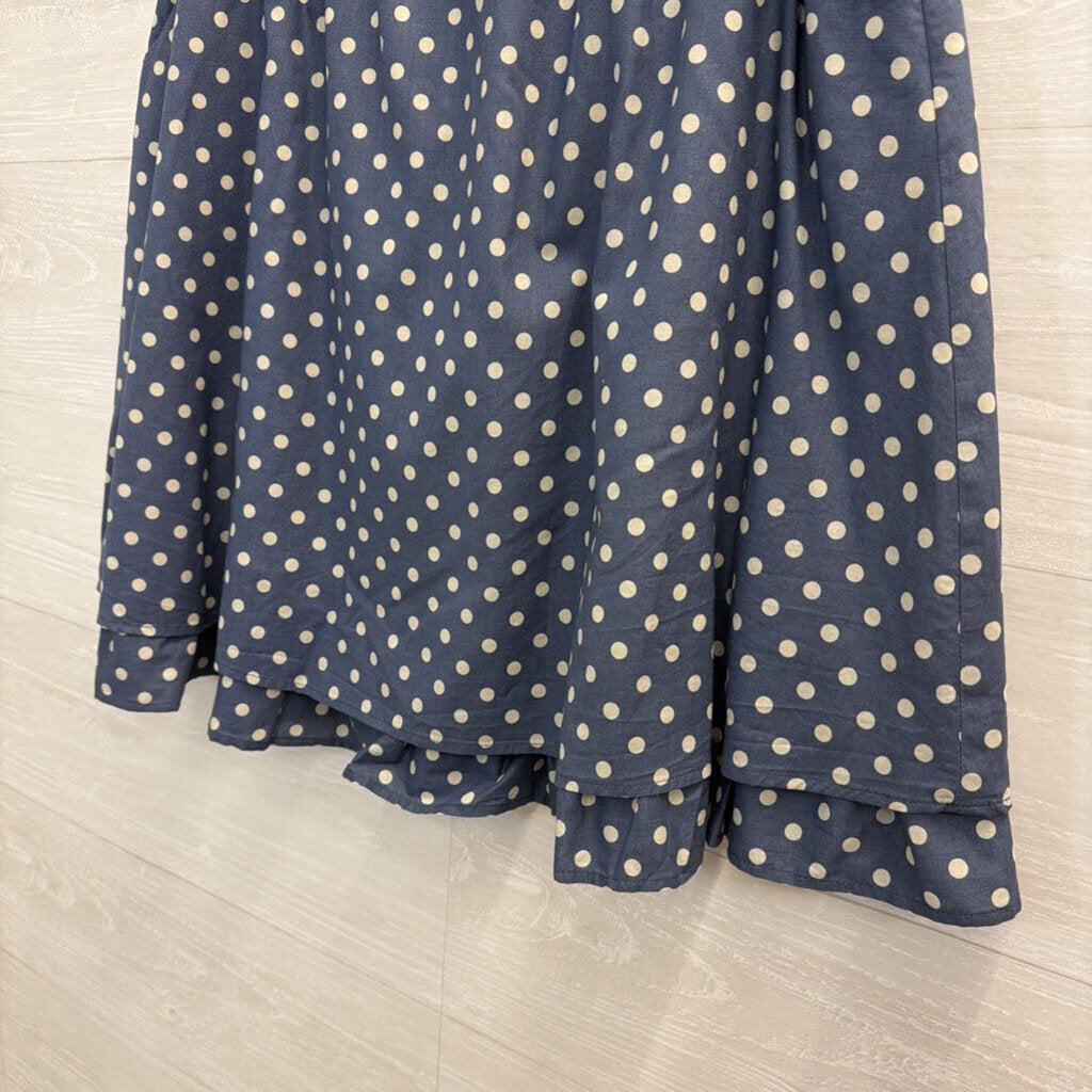Garnet Hill Blue/ Beige Polka Dot Skirt Large