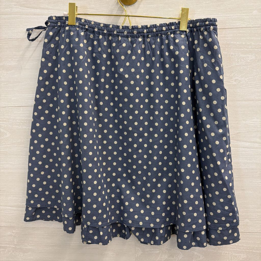 Garnet Hill Blue/ Beige Polka Dot Skirt Large