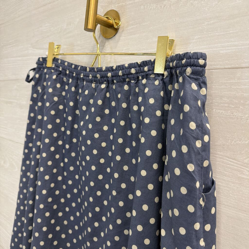 Garnet Hill Blue/ Beige Polka Dot Skirt Large