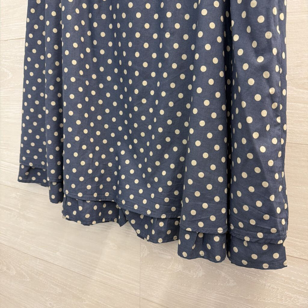 Garnet Hill Blue/ Beige Polka Dot Skirt Large