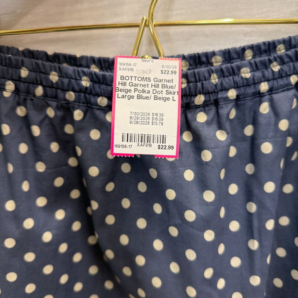 Garnet Hill Blue/ Beige Polka Dot Skirt Large