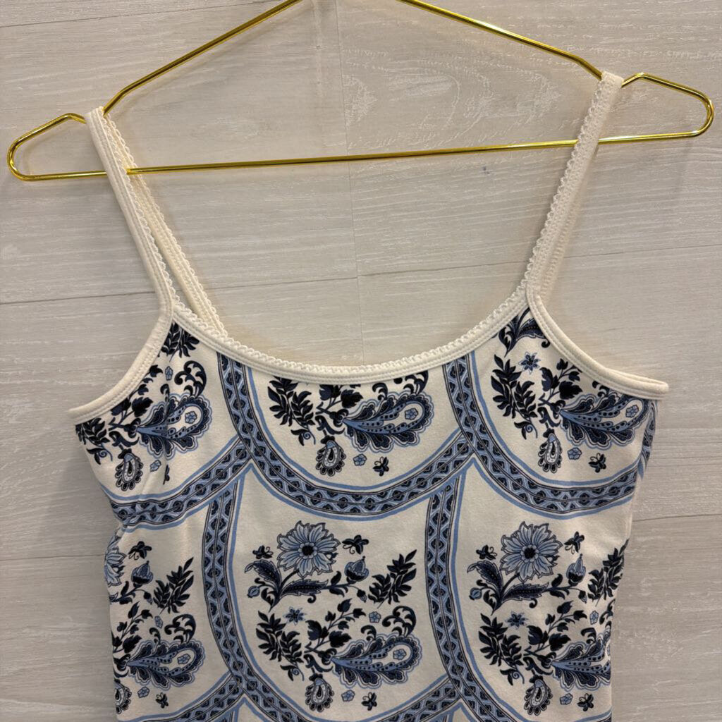 B Moss White/ Blue Print Tank Top Medium