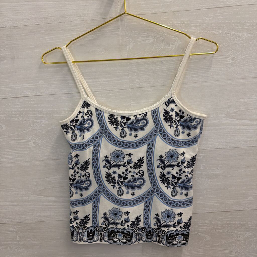 B Moss White/ Blue Print Tank Top Medium