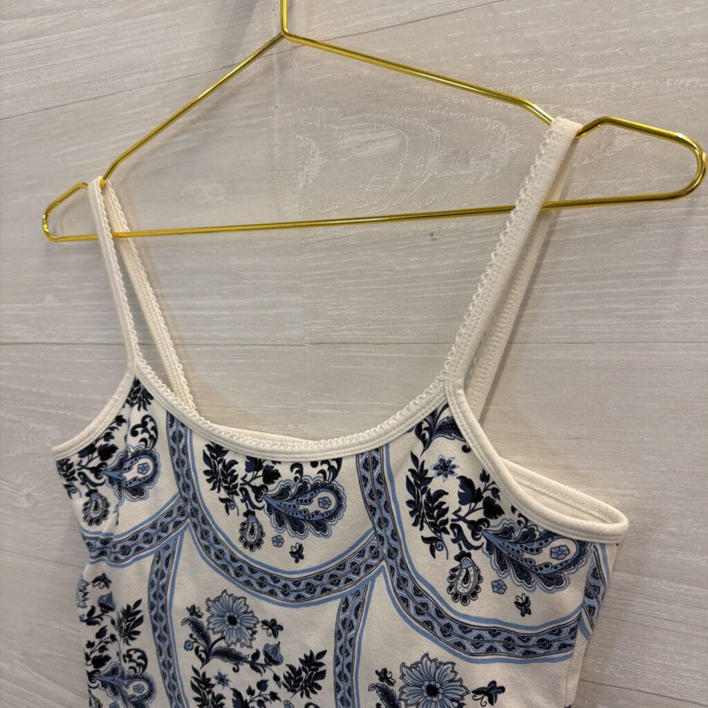 B Moss White/ Blue Print Tank Top Medium
