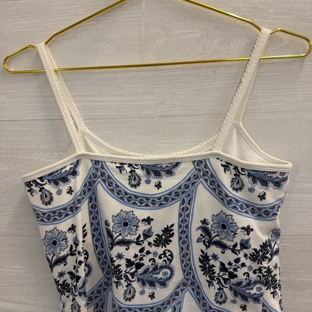 B Moss White/ Blue Print Tank Top Medium