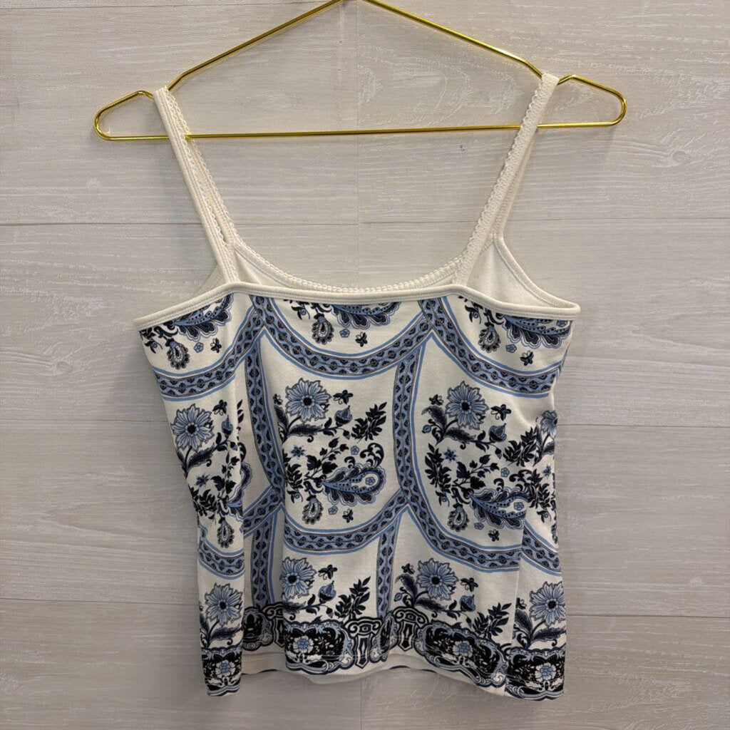 B Moss White/ Blue Print Tank Top Medium