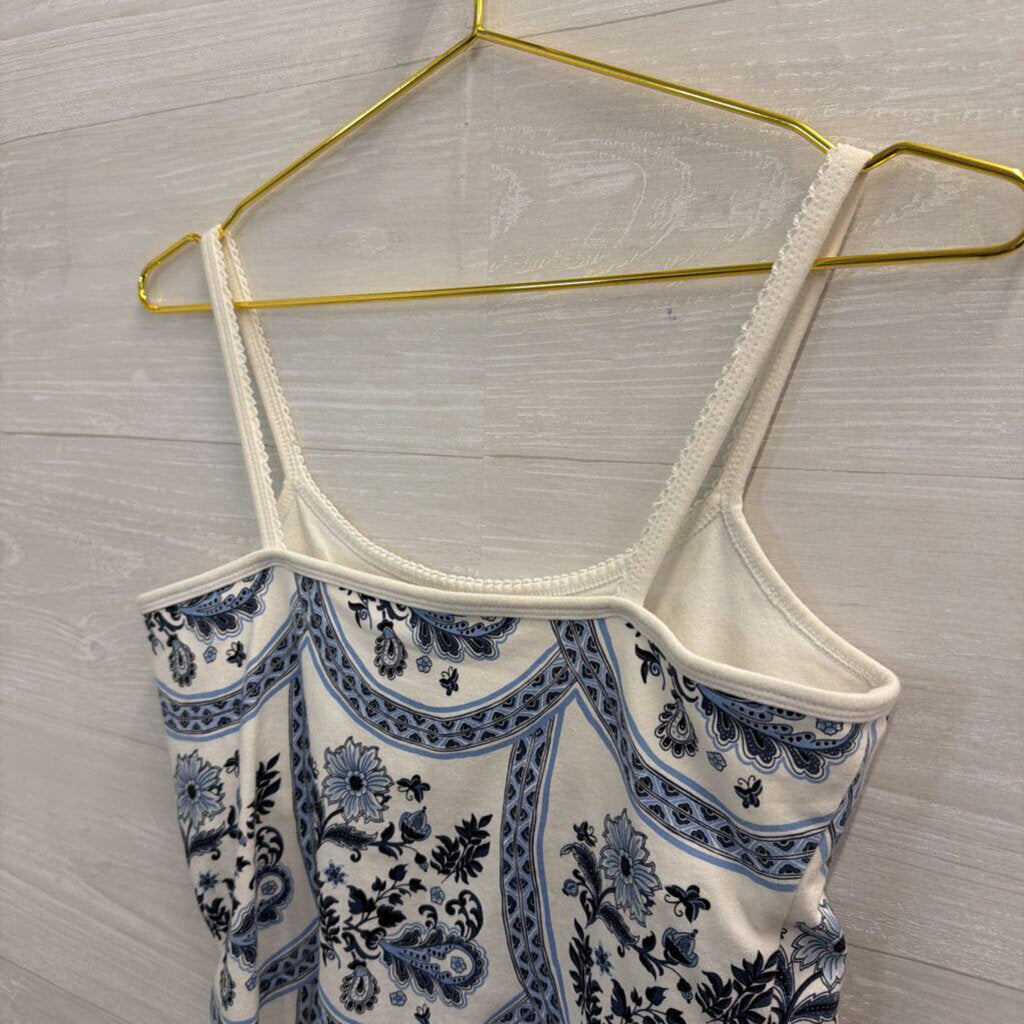B Moss White/ Blue Print Tank Top Medium