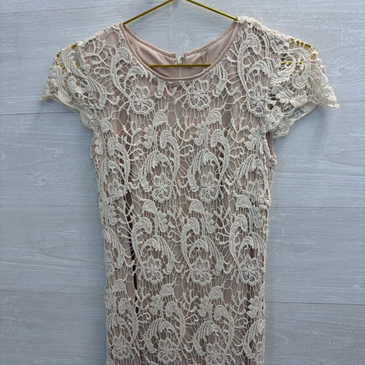 Mystree Beige Lace Short Sleeve Dress Small