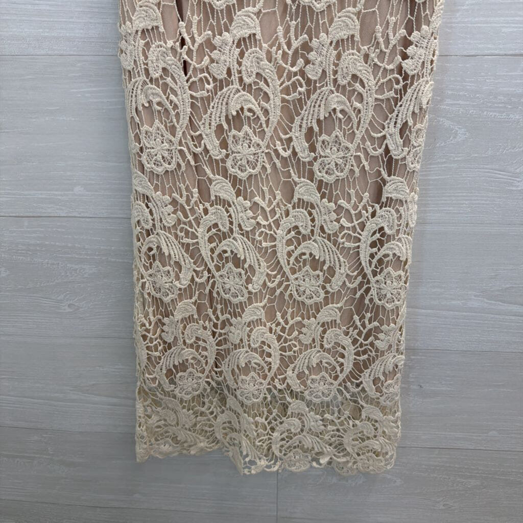 Mystree Beige Lace Short Sleeve Dress Small
