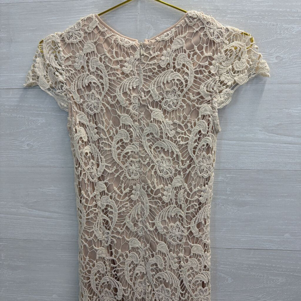 Mystree Beige Lace Short Sleeve Dress Small