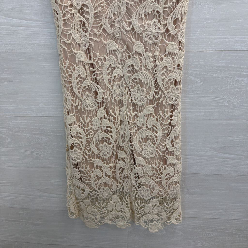 Mystree Beige Lace Short Sleeve Dress Small