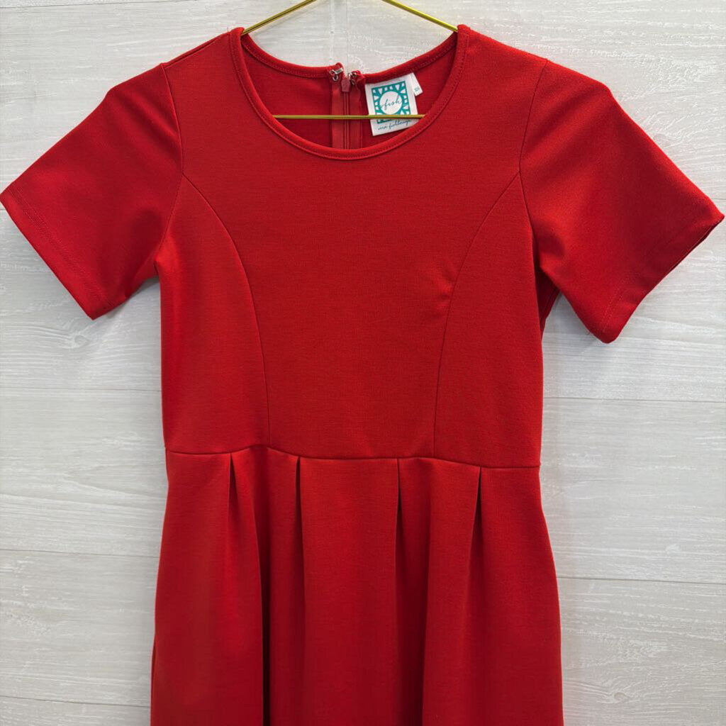 V Fish Red Short Sleeve Dress Extra Small