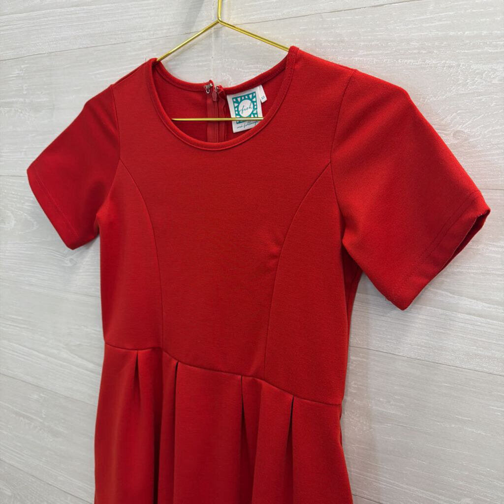 V Fish Red Short Sleeve Dress Extra Small