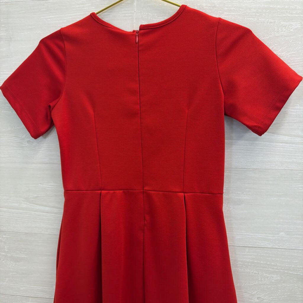V Fish Red Short Sleeve Dress Extra Small