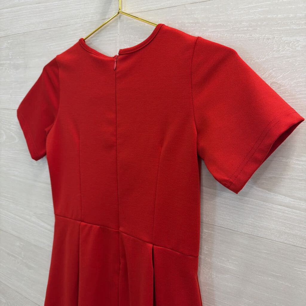 V Fish Red Short Sleeve Dress Extra Small