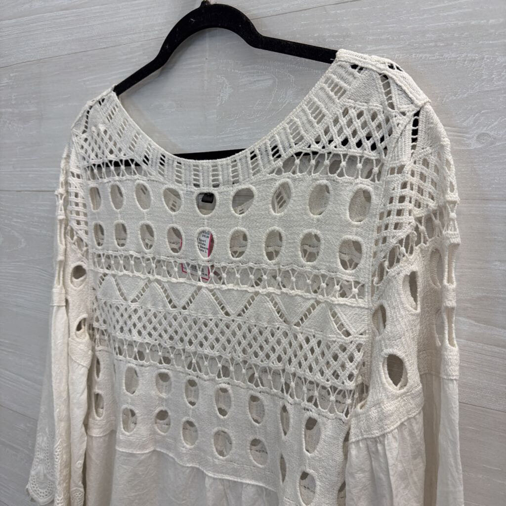 Fun Sport White Crochet Long Sleeve Top Large