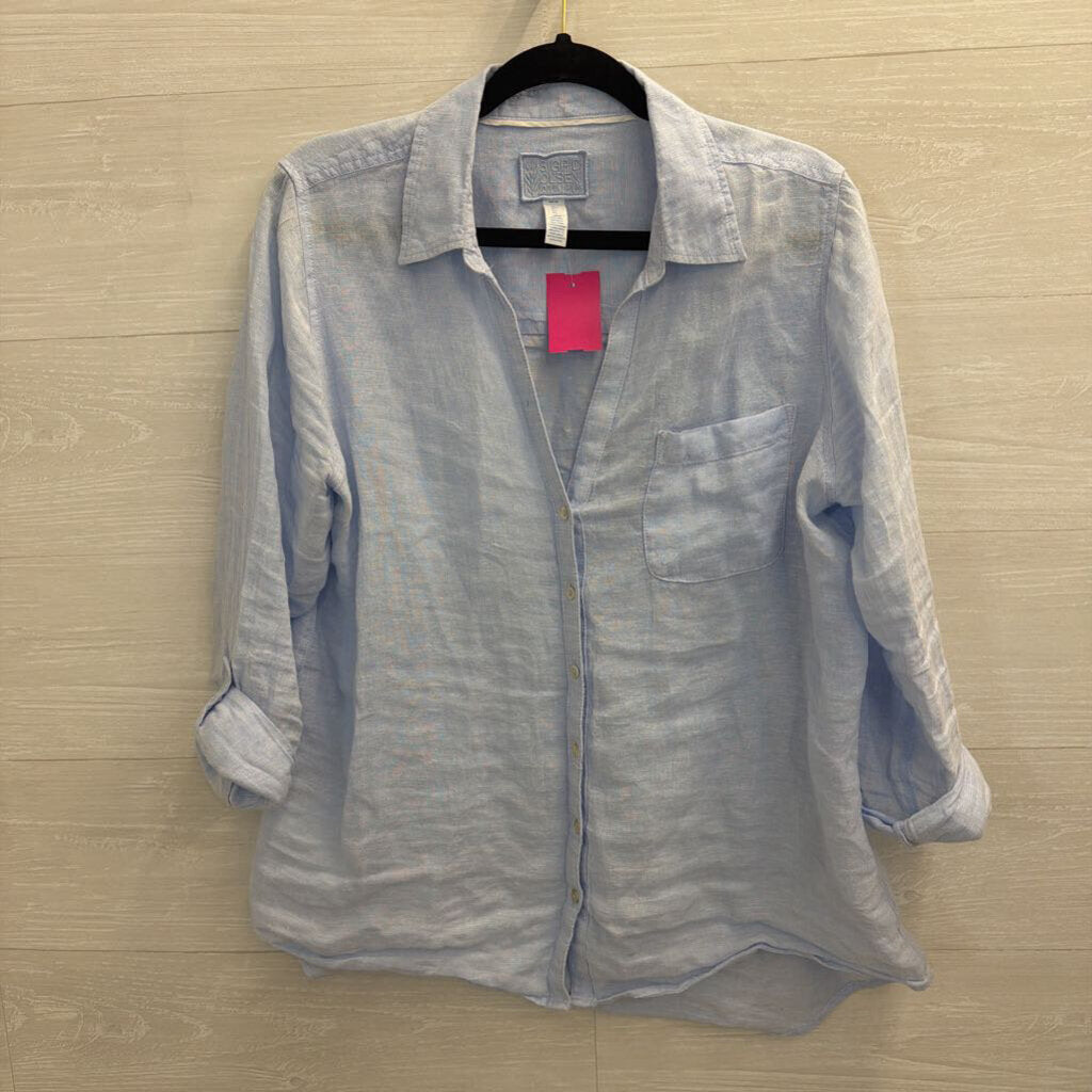 Sigrid Olsen Blue 100% Linen Long Sleeve Button Down Top Large