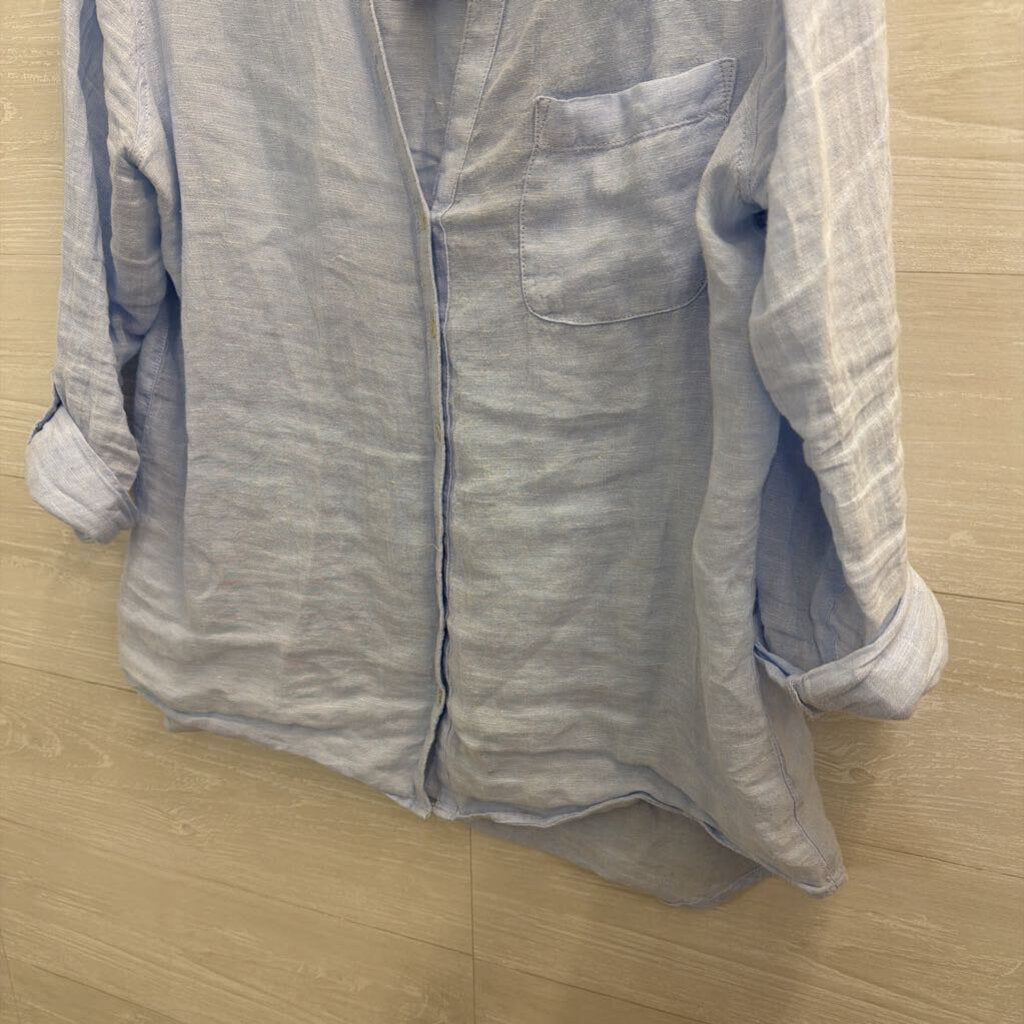 Sigrid Olsen Blue 100% Linen Long Sleeve Button Down Top Large