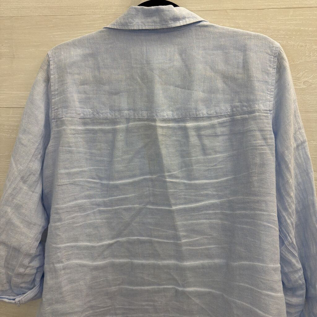 Sigrid Olsen Blue 100% Linen Long Sleeve Button Down Top Large