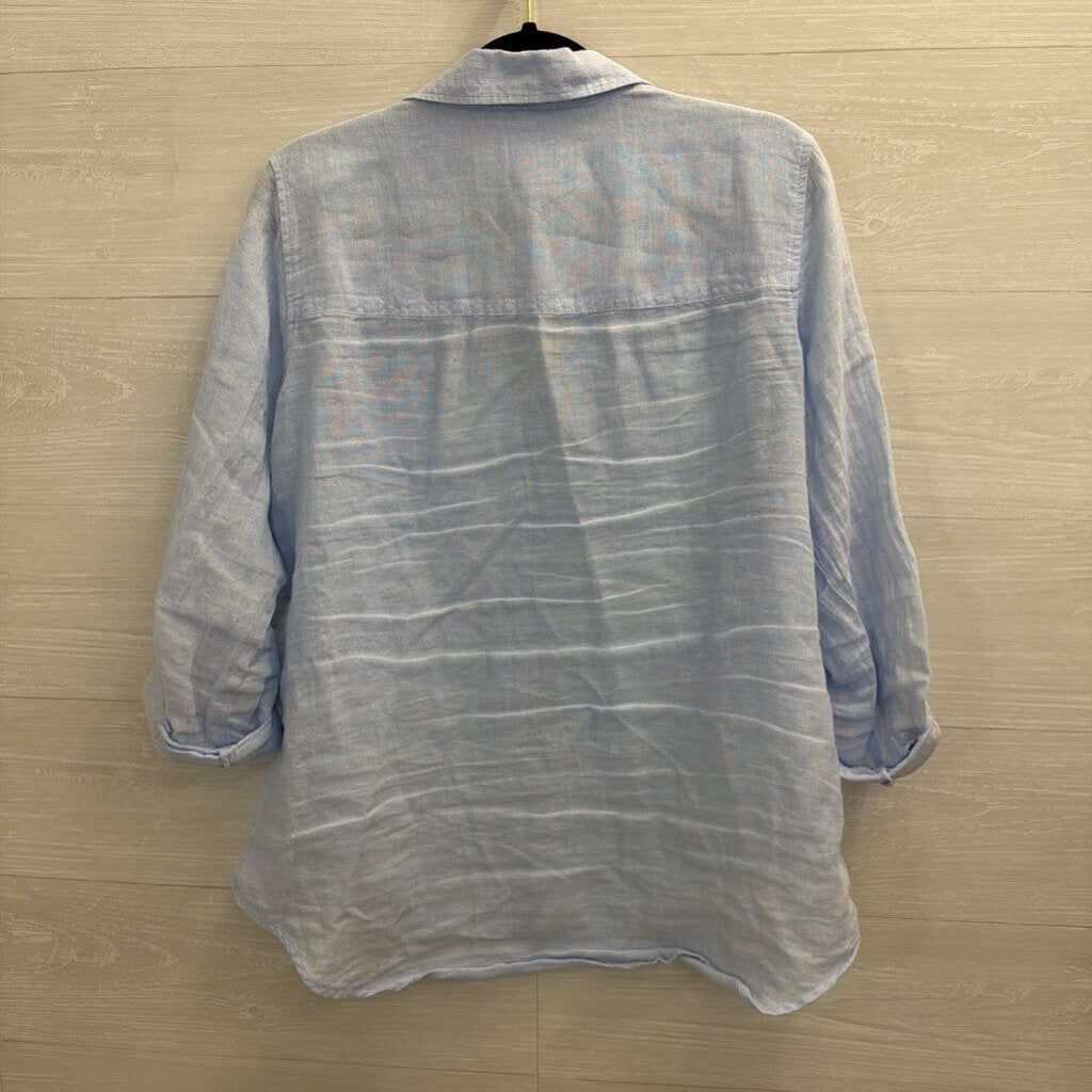 Sigrid Olsen Blue 100% Linen Long Sleeve Button Down Top Large