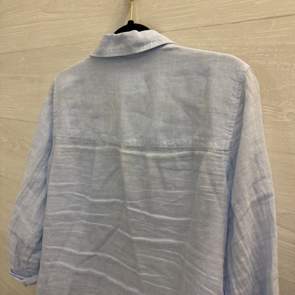 Sigrid Olsen Blue 100% Linen Long Sleeve Button Down Top Large