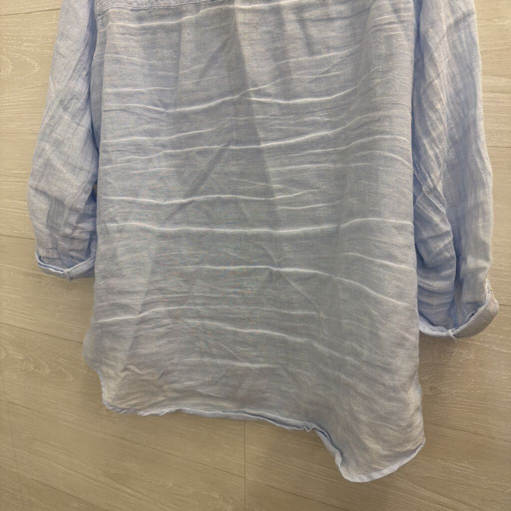 Sigrid Olsen Blue 100% Linen Long Sleeve Button Down Top Large