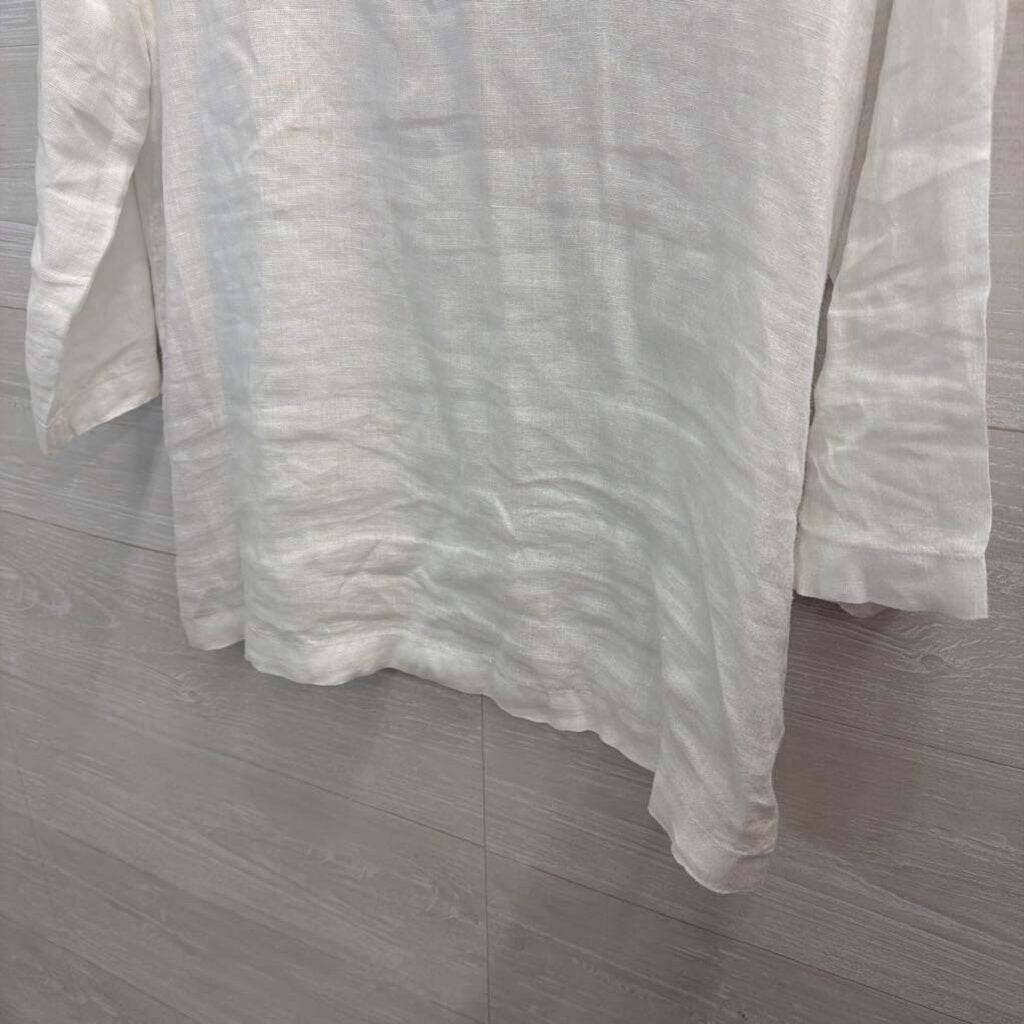 Tahari White 100% Linen Long Sleeve Top Large
