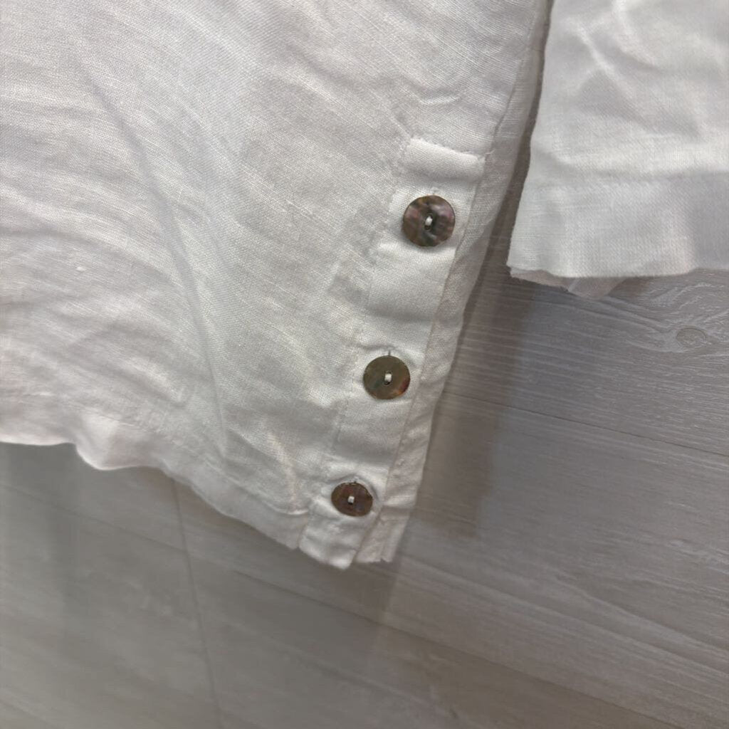 Tahari White 100% Linen Long Sleeve Top Large