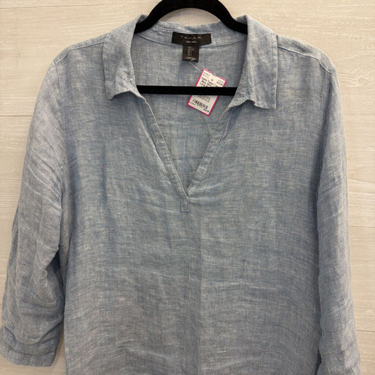 Tahari Blue 100% Linen Long Sleeve Top Large