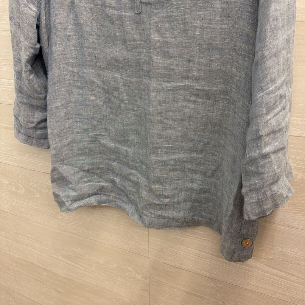 Tahari Blue 100% Linen Long Sleeve Top Large