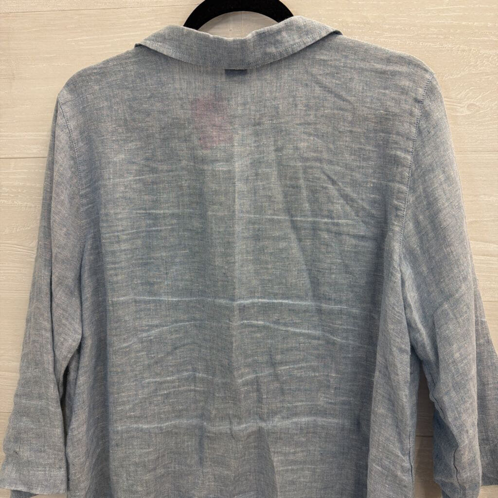 Tahari Blue 100% Linen Long Sleeve Top Large