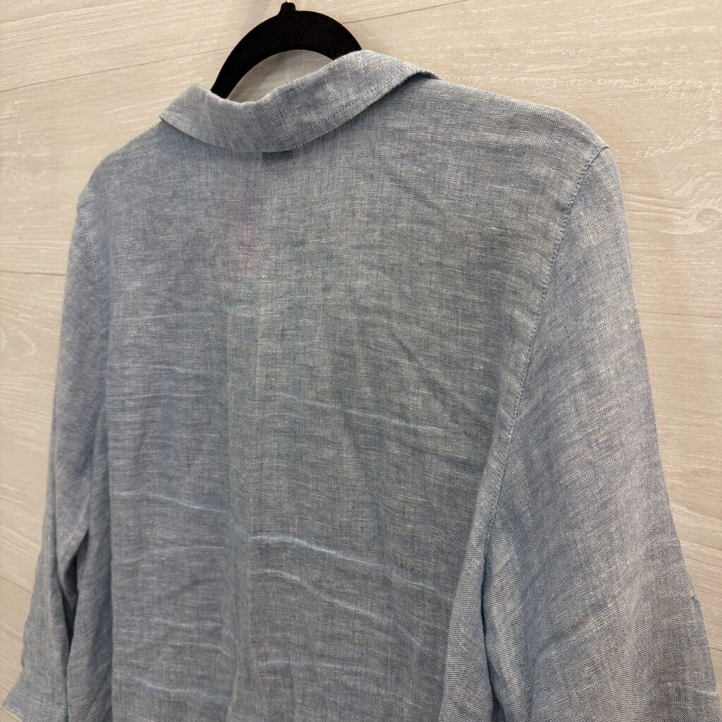 Tahari Blue 100% Linen Long Sleeve Top Large