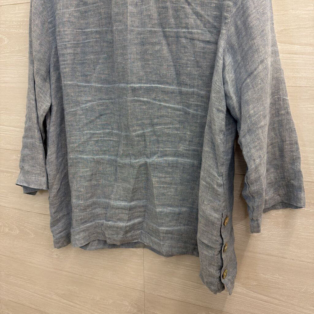 Tahari Blue 100% Linen Long Sleeve Top Large