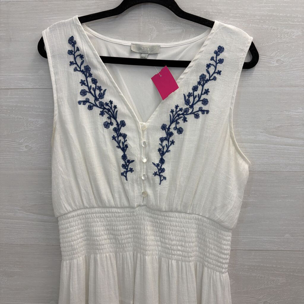 J Gee White/ Blue Embroidered Detail Sleeveless Maxi Dress Extra Large